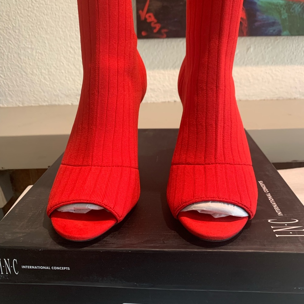 INC Red Knit Open Toe Heels